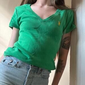 Vintage Ralph Lauren Green V-Neck T-Shirt Women’s Size Small